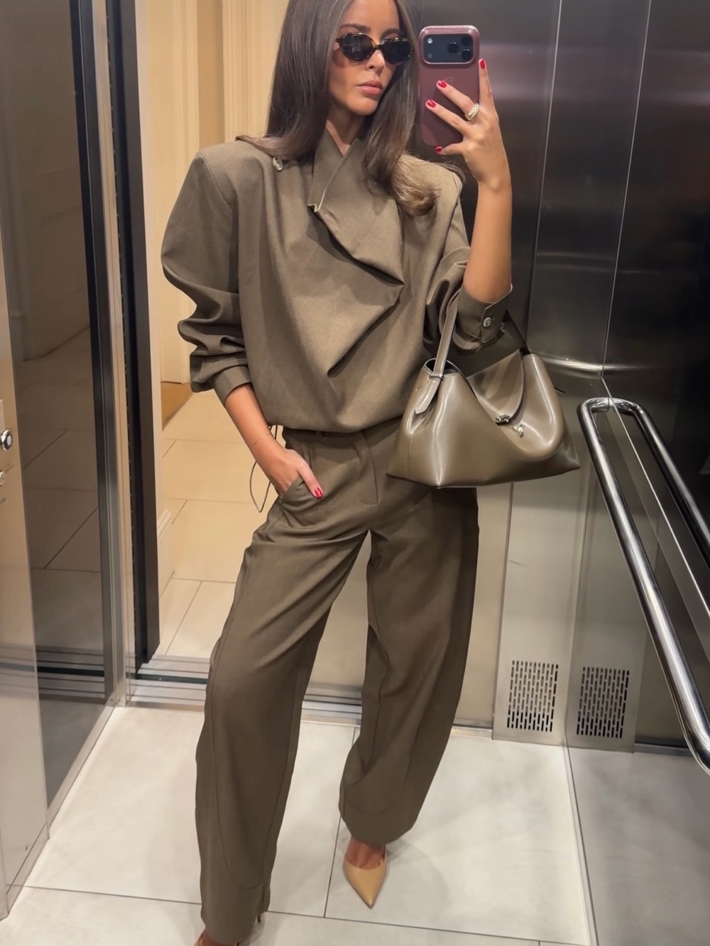 Olive High-Waist Wide-Leg Trousers for Women